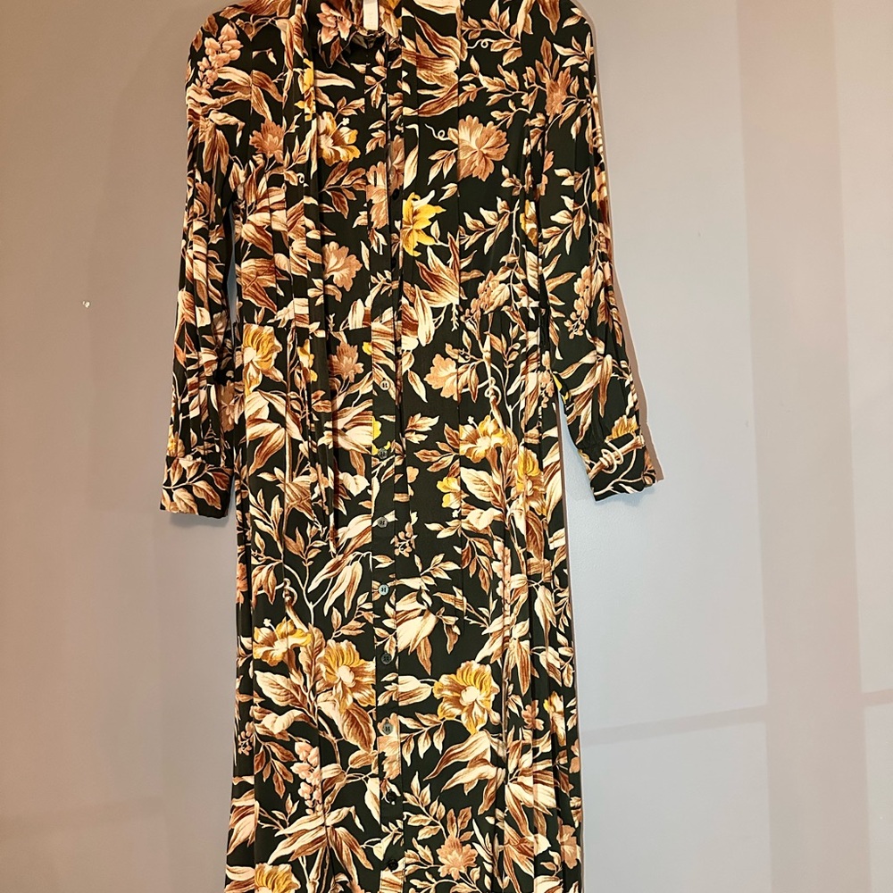 H&M 100% cotton Maxi Floral Emerald Green and Gold Women's Dress